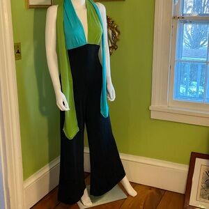 Vintage 70s New Leaf halter color block jumpsuit